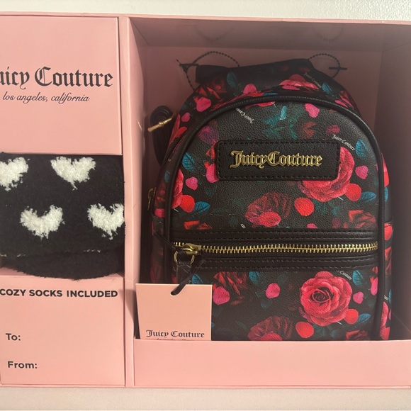 Juicy Couture Handbags - Juicy Couture NWT Black Floral Backpack with Heart Socks